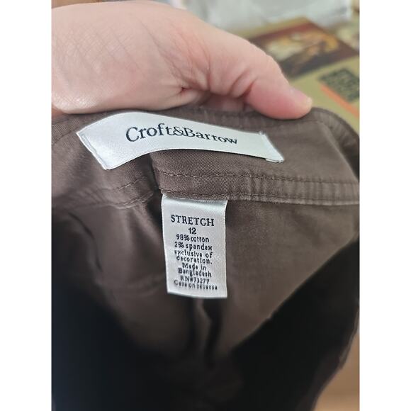Croft & Barrow Y2k Preppy Brown Embroidered Straight Leg Cropped Pants Womans 12 - Picture 5 of 5